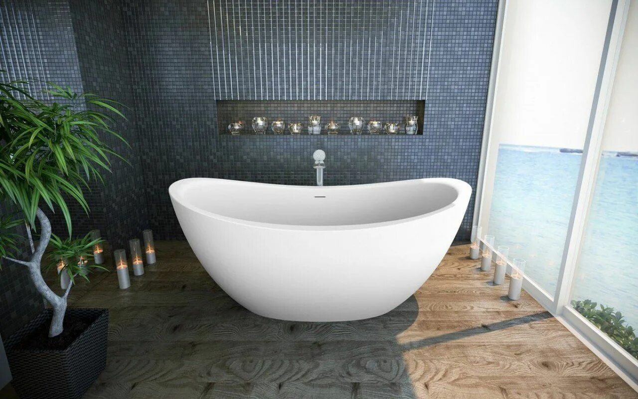 Овальная ванна в интерьере Aquatica Lillian Freestanding Solid Surface Bathtub Bathroom design black, Bathr