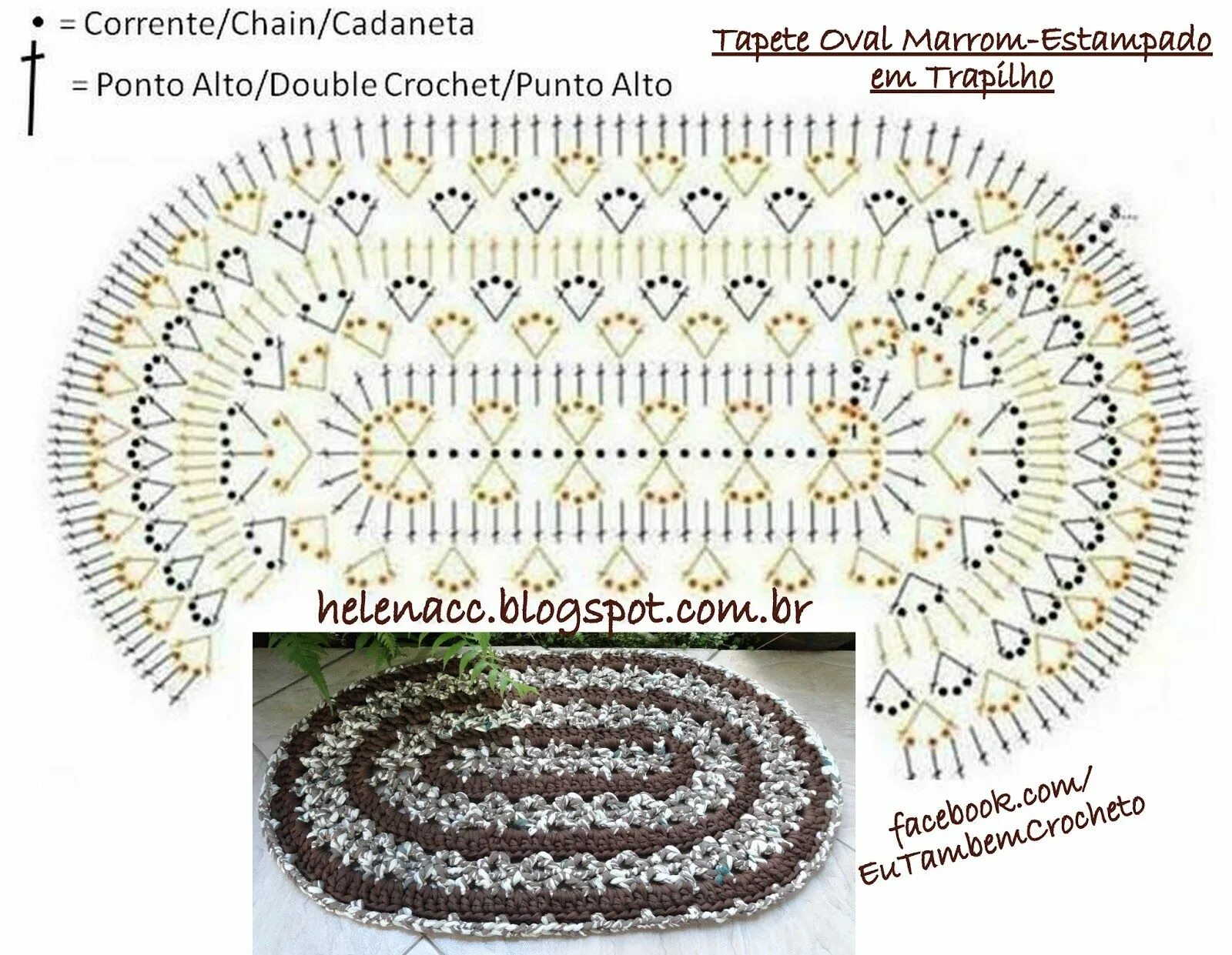 Овальный коврик крючком схемы с описаниями EU TAMBÉM CROCHETO...: Tapet Oval Marrom-Estampado em Trapilho Tapete rendado de