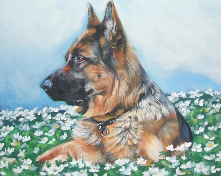 Овчарка фото рисунок German Shepherd dog art portrait CANVAS print of LA Shepard painting 8x10 by The