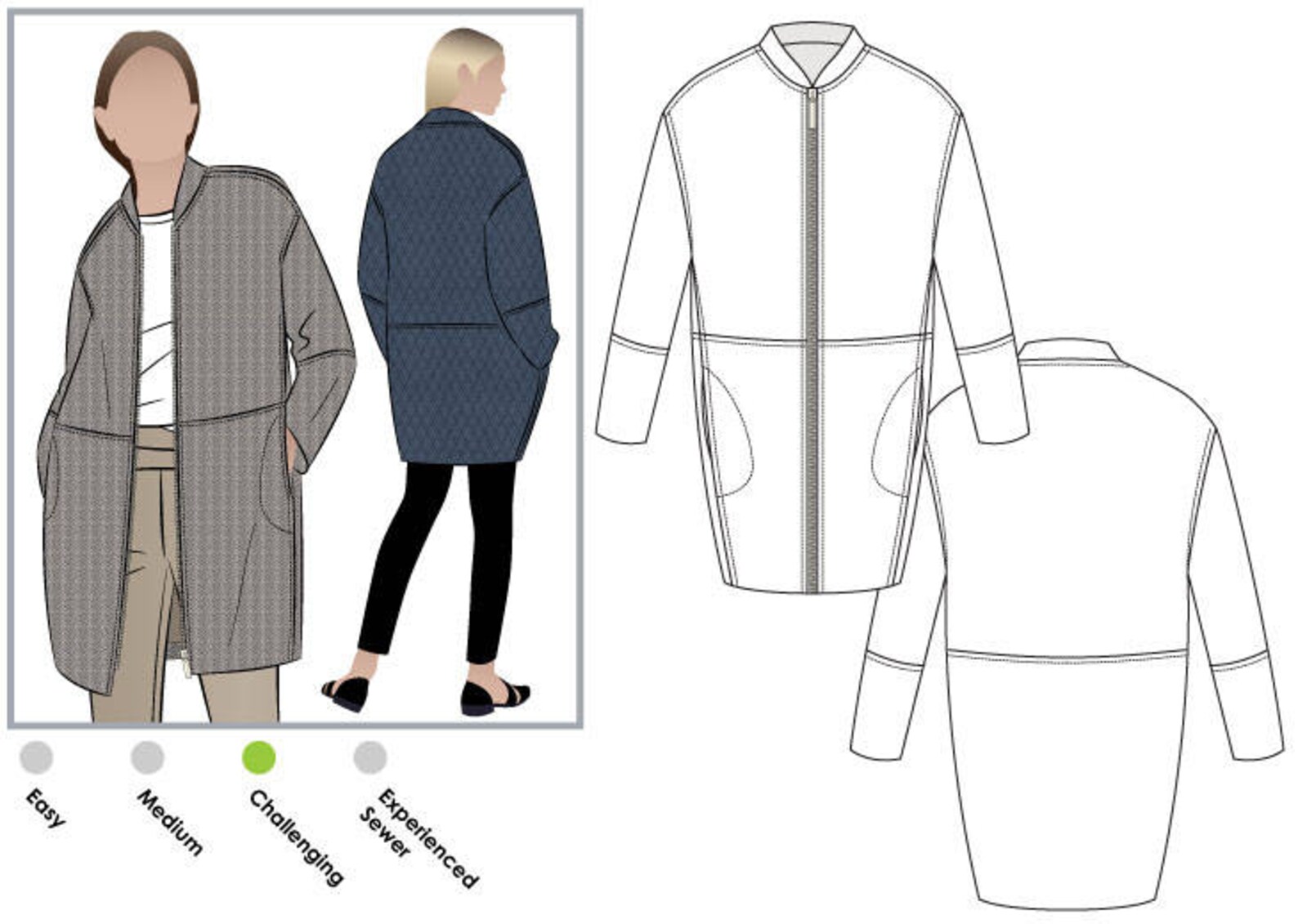 Оверсайз выкройки Casey Coat Sizes 4 6 8 Women's Coat PDF Sewing Etsy