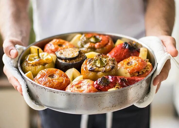 Овощи блюдо фото Meatless Greek Stuffed Vegetables (Gemista) Recipe Recipes, Summer dishes, Roast