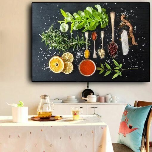 Овощи декор своими руками на кухню Vegetables Fruit Grains Spices Kitchen Canvas A Painting Cuadros Scandinavian Po