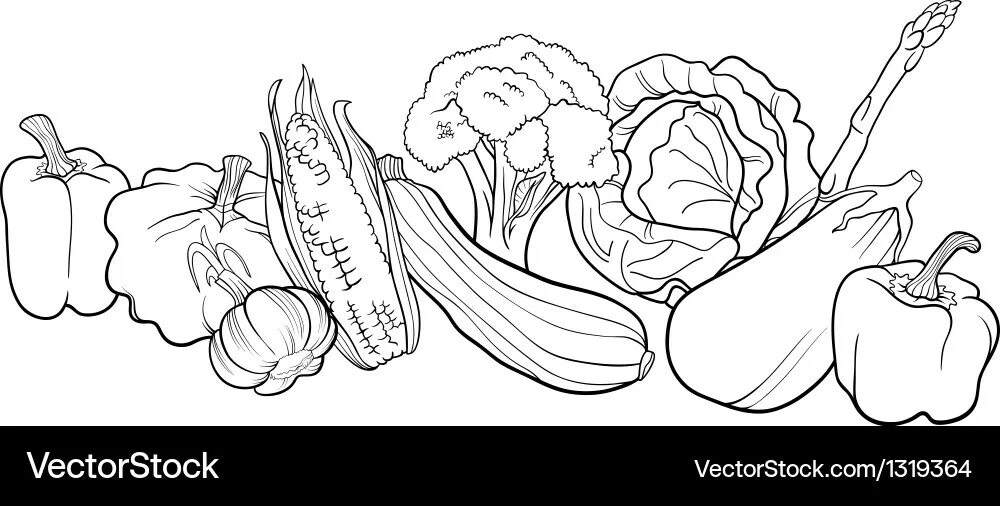 Овощи фото раскраска Vegetables group for coloring book Royalty Free Vector Image