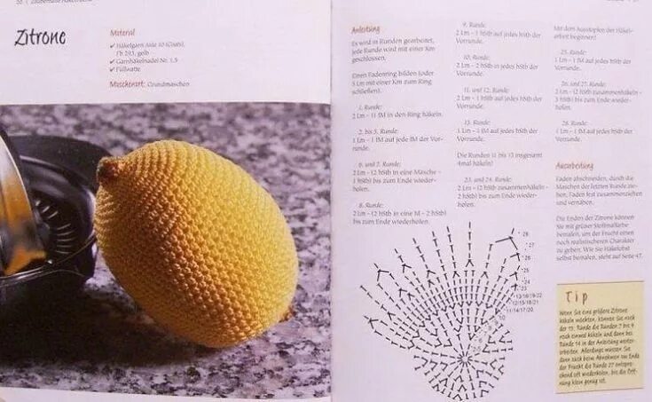 Овощи и фрукты крючком со схемами Stylowi.pl - Odkrywaj, kolekcjonuj, kupuj Fadenring, Zitrone, Obst