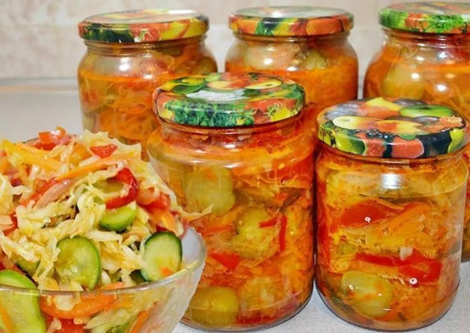Овощи на зиму рецепт с фото Улетный салат на зиму "Кубанский" с капустой и огурцами - пошаговый рецепт с фот