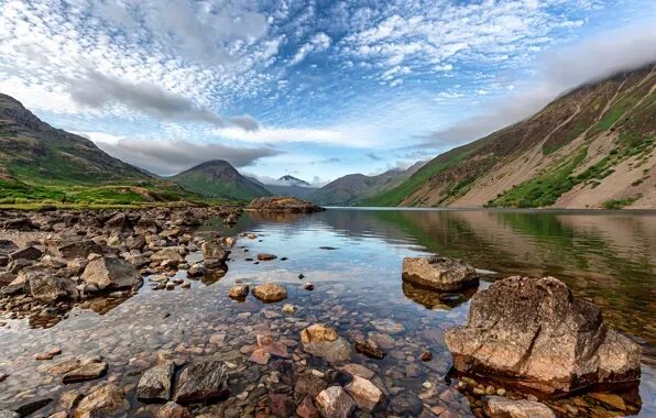 Озеро каменное фото Обои небо, вода, горы, озеро, камни, Англия, England, Lake на телефон и рабочий 