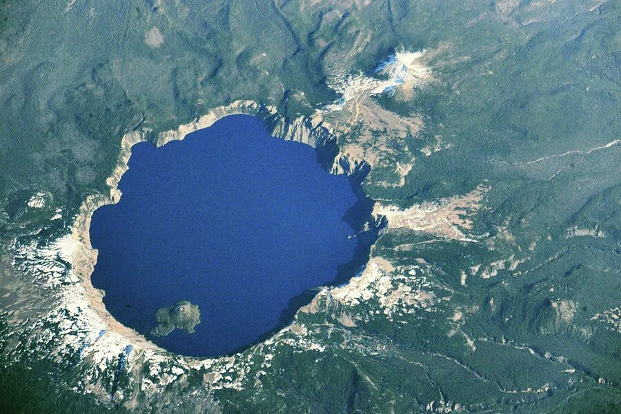 Озеро со спутника фото Satellite View Of Crater Lake, Oregon #1 Photograph by Panoramic Images - Pixels