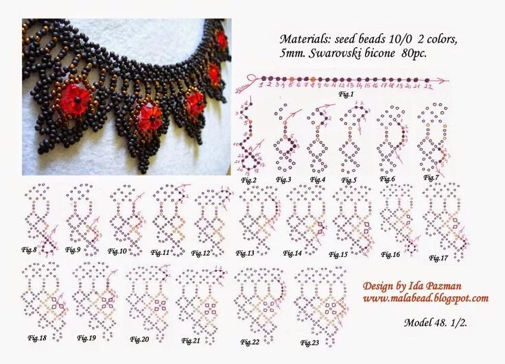Ожерелье из бисера своими руками со схемами MalaBead: Model 48. Diy necklace patterns, Jewelry patterns, Beaded necklace pat