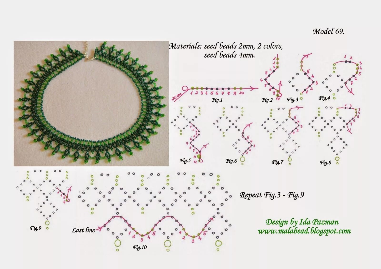 Ожерелье из бисера своими руками со схемами MalaBead: Model 69. Diy necklace patterns, Beaded necklace tutorial, Beaded neck