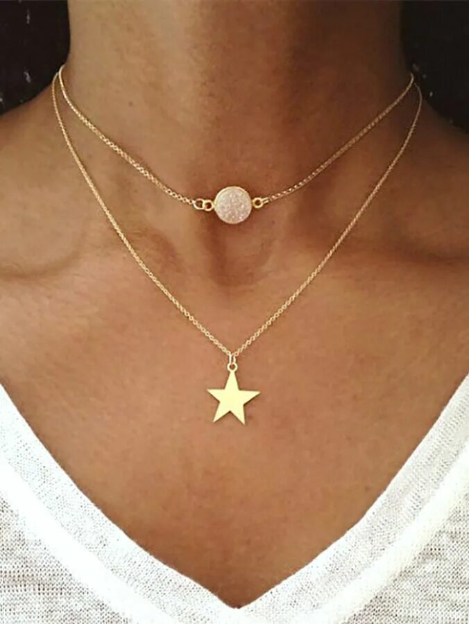 Ожерелье камень фото Star Pendant Double Layered Chain Necklace 1pc Цепочки, подвески. Цепочки и подв
