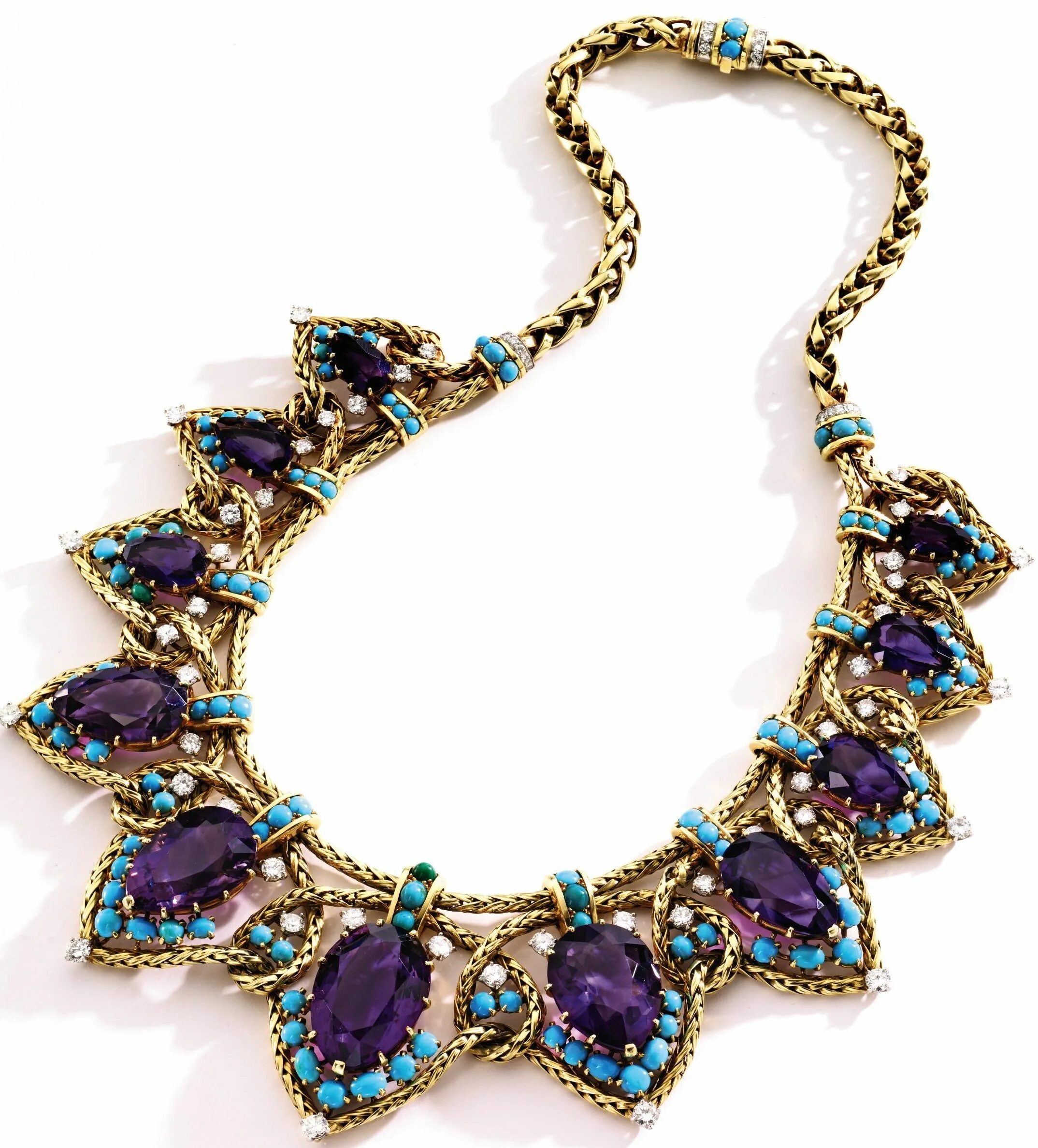 Ожерелье камень фото 18 Karat Gold, Platinum, Amethyst, Turquoise and Diamond Necklace, Cartier, New 