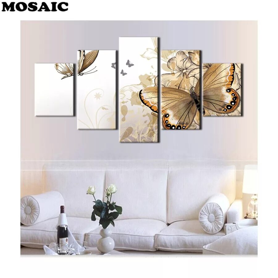 Озон картины для интерьера на стену дома 5pcs 3D DIY Full Square round Diamond painting 5 Pieces"butterfly"Diamond mosaic