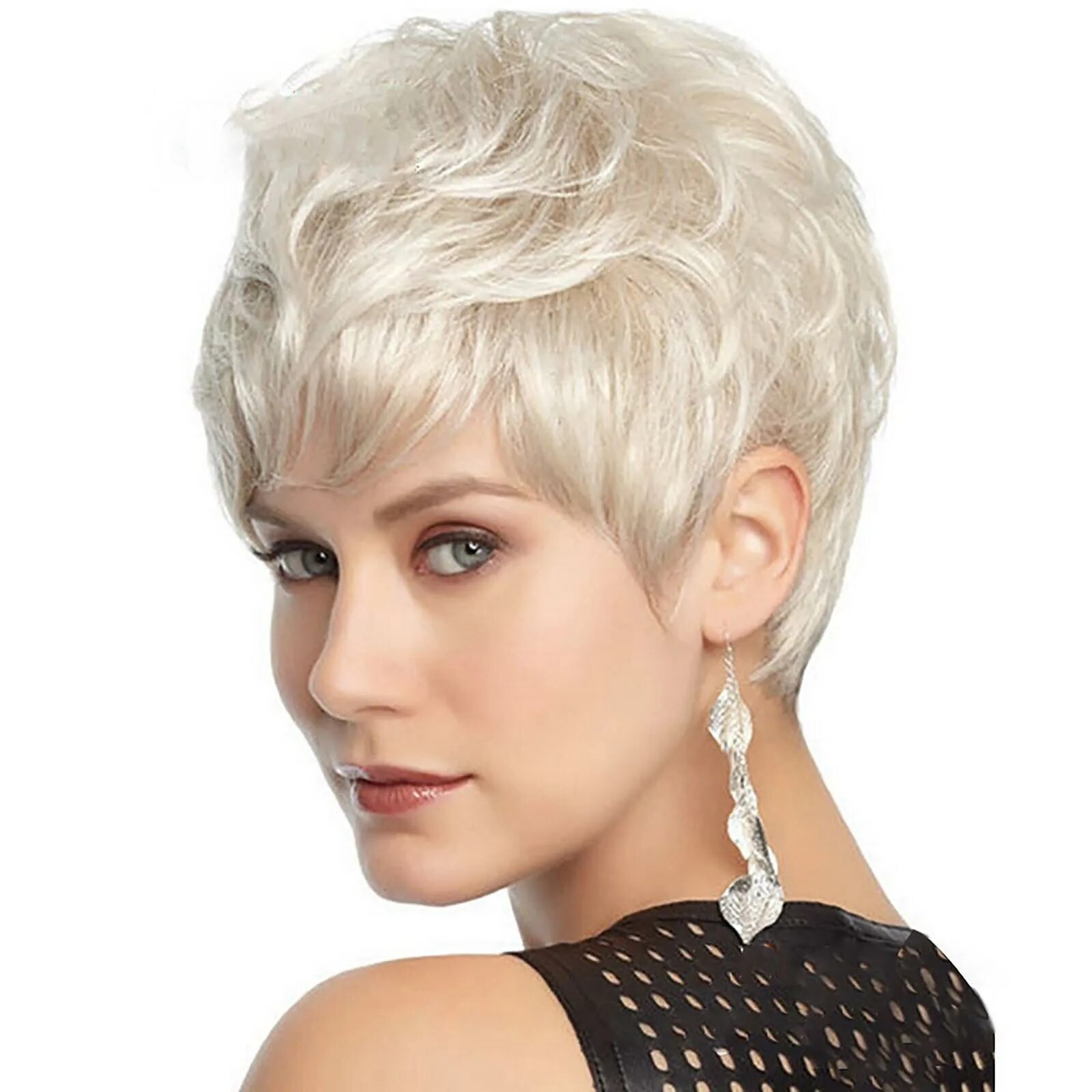Озон парики короткие женские стрижки Ice Fashionable and fashionable women's silver white short straight hair wig куп