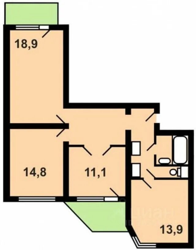П 44т планировка 3 комнатная квартира Продажа трёхкомнатной квартиры Москва, улица Недорубова 14, цена 14500000 рублей