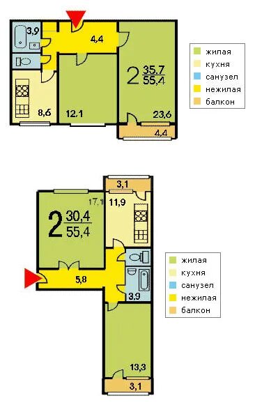 П 46 двухкомнатная квартира планировка с размерами Современные планировки (серия дома П-46М)