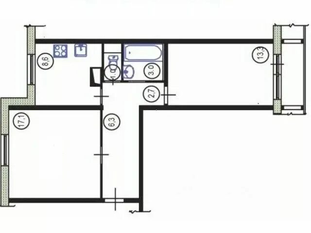 П 46 двухкомнатная квартира планировка с размерами Купить 3-комнатную квартиру без ремонта на улице Рогова в Москве. Найдено 1 объя