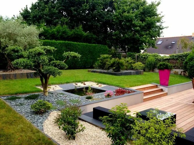 П ландшафтный дизайн Terrasse - bassin - ardoise Amenagement jardin, Aménagement jardin cailloux, Idé