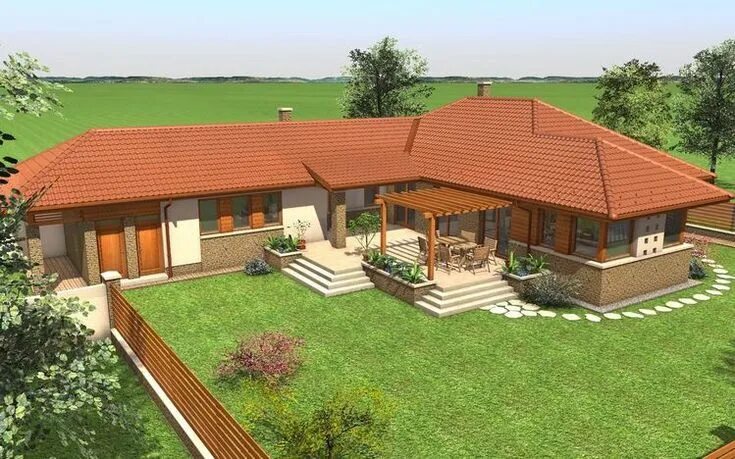 П образные дома проекты одноэтажных домов фото Pin on ARCHITECTURE / KIẾN TRÚC Village house design, Beautiful house plans, Hou