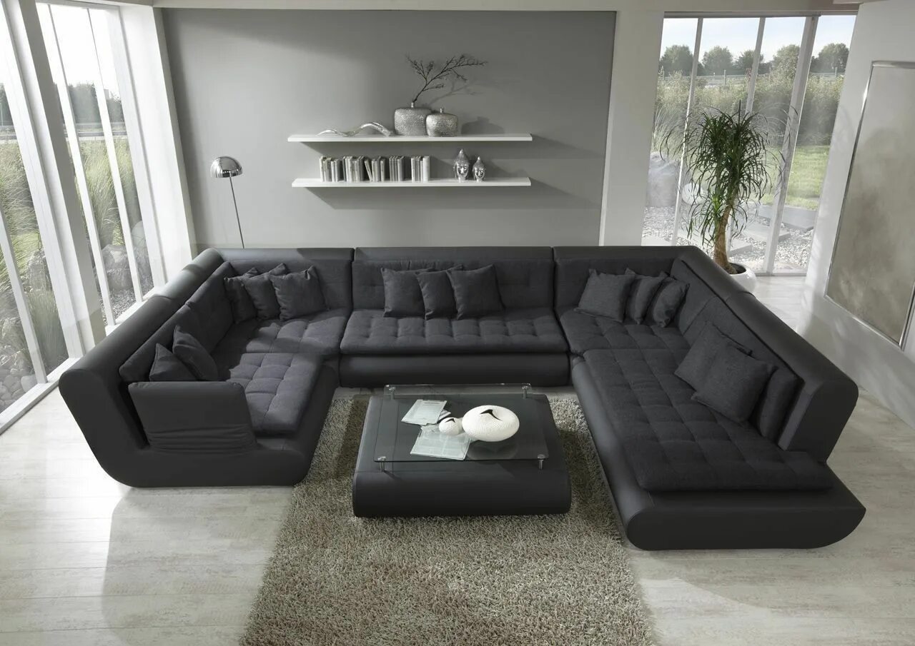 П образный диван в интерьере гостиной фото Polster Wohnlandschaften in Webstoff Mikrofaser und Samt Sofa design, Wohnlandsc