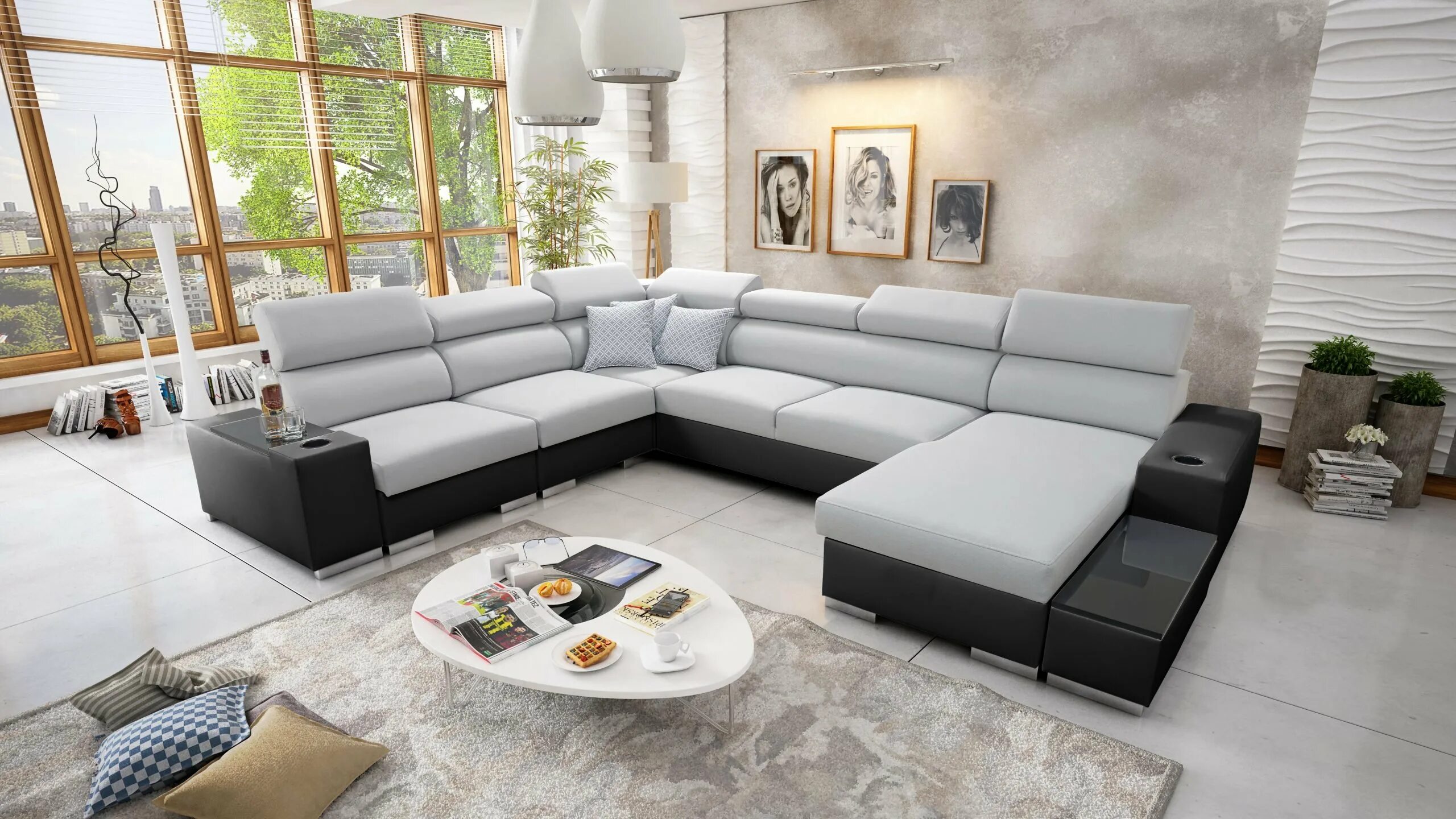 П образный диван в интерьере гостиной фото П образный диван ритис - 4sofa.ru