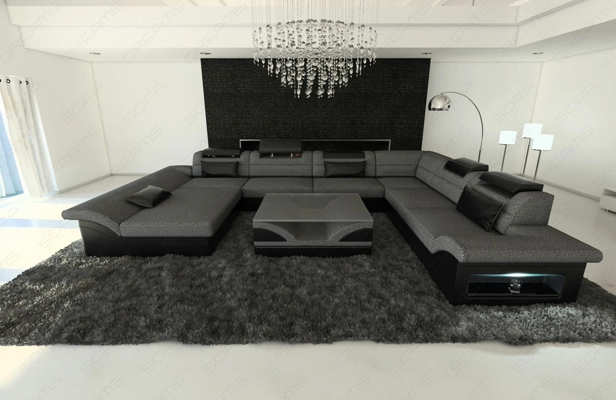 П образный диван в интерьере гостиной фото Fabric Design Sofa Atlanta XL Contemporary living room furniture, Sofa design, M