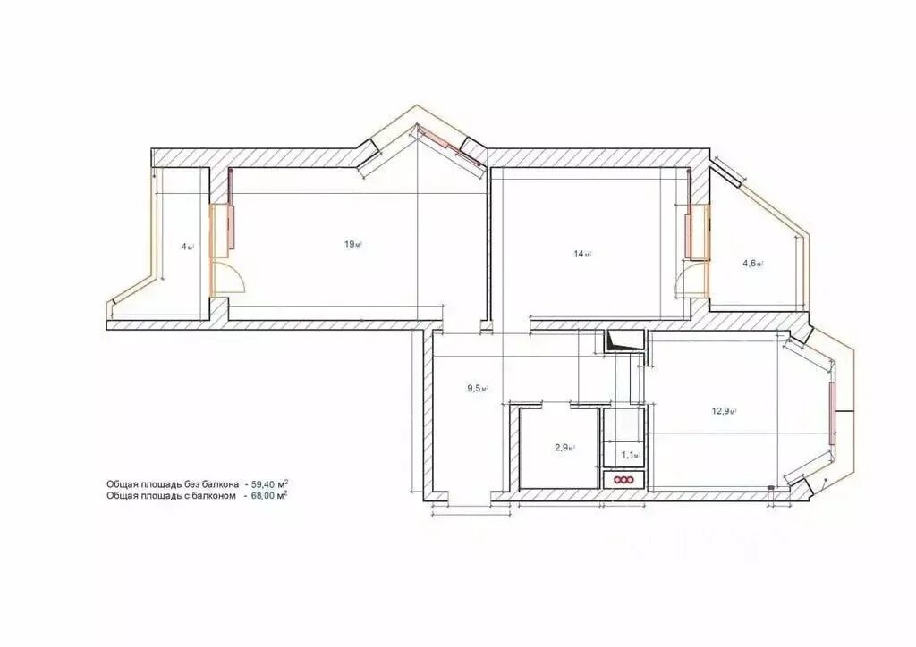 П44т двухкомнатная квартира планировка 2-к кв. Москва Юрловский проезд, 14к1 (67.0 м), Снять квартиру в Москве, ID объе