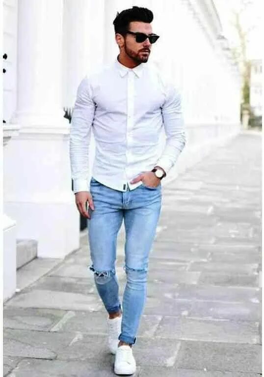 Парень в белых джинсах фото Stylish semi-formals for men Mens outfits, Men fashion casual outfits, Formals f