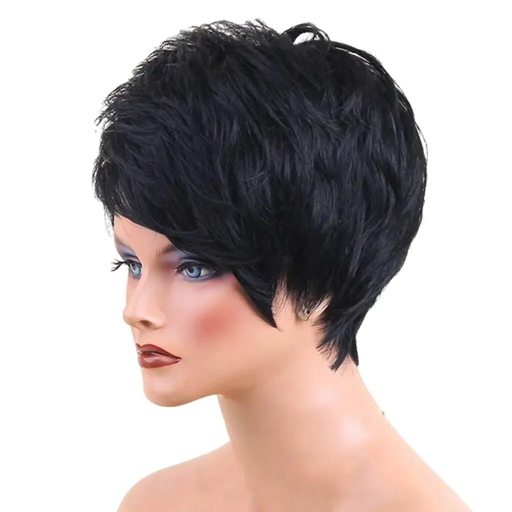 Парик короткая стрижка Buy Baoblaze Short Human Hair Curly Wavy Wig - Natural Fringe Full Head Wigs 10&