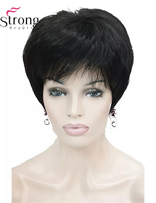 Парик короткая стрижка Strongbeauty Short Layered Fluffy Black Wig Full Synthetic Wig For Women - Synth