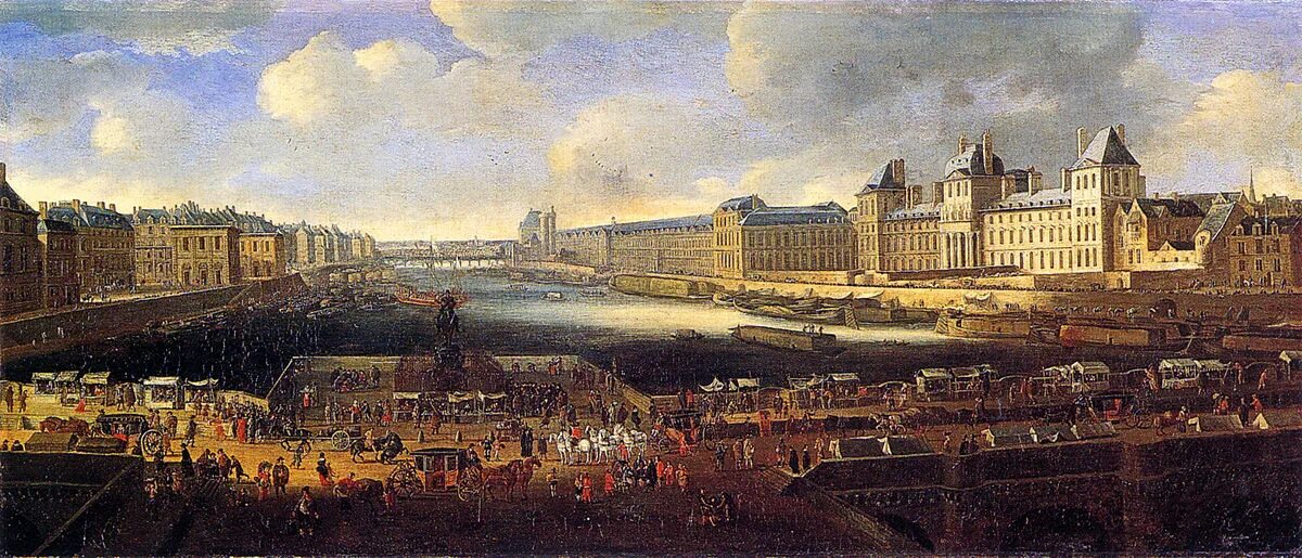 Париж в 18 веке фото File:View of the Louvre Palace from the Pont Neuf - 17th-century French School -
