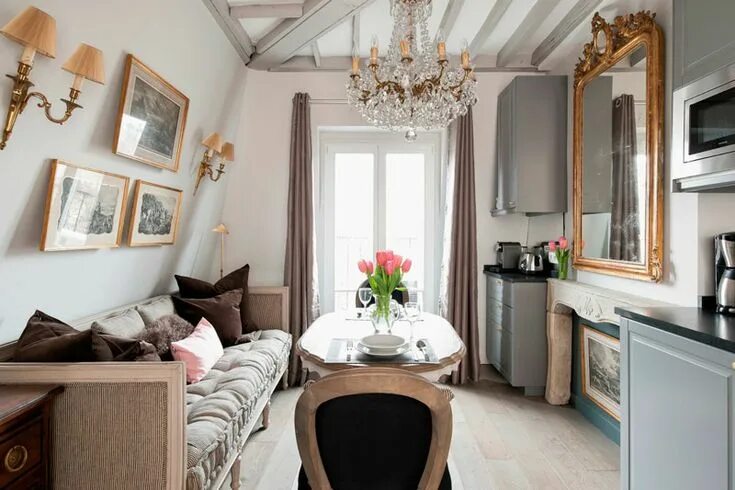 Парижские квартиры интерьер Большое зеркало в интерьере кухни Small living room furniture, Paris apartment d
