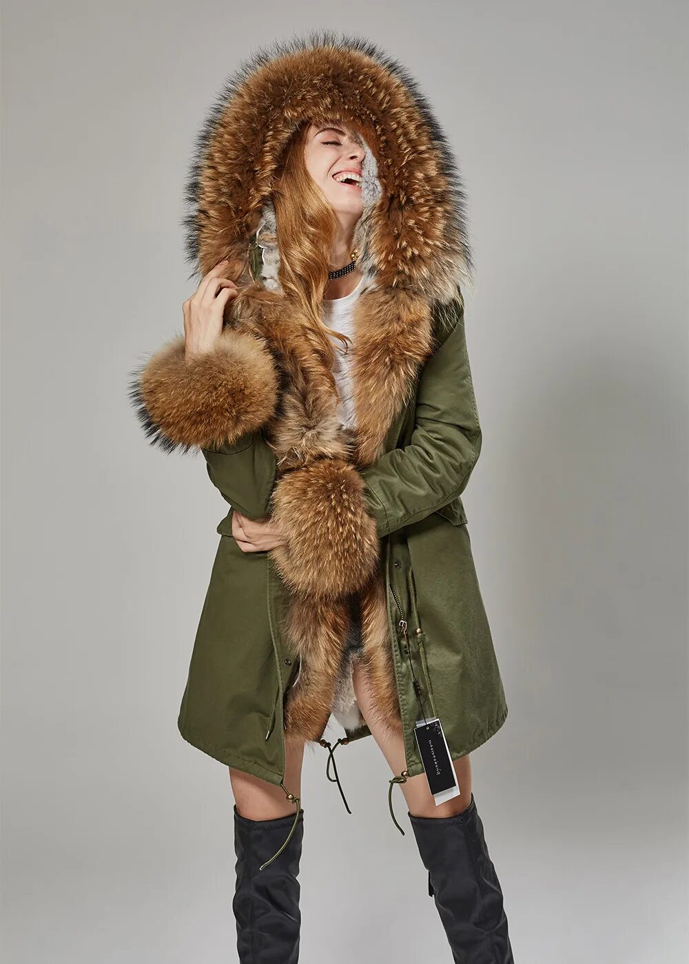 Парка женская зимняя с натуральным мехом фото 2017 Fashion women's rabbit fur hooded long coat parkas outwear army green Large