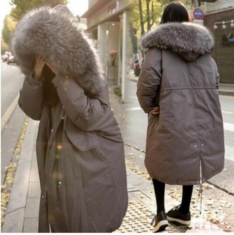 Парка женская зимняя удлиненная фото Fur Hooded Collar Trench Outwear Womens Tops Long Oversize Parka Padded Coat Pro