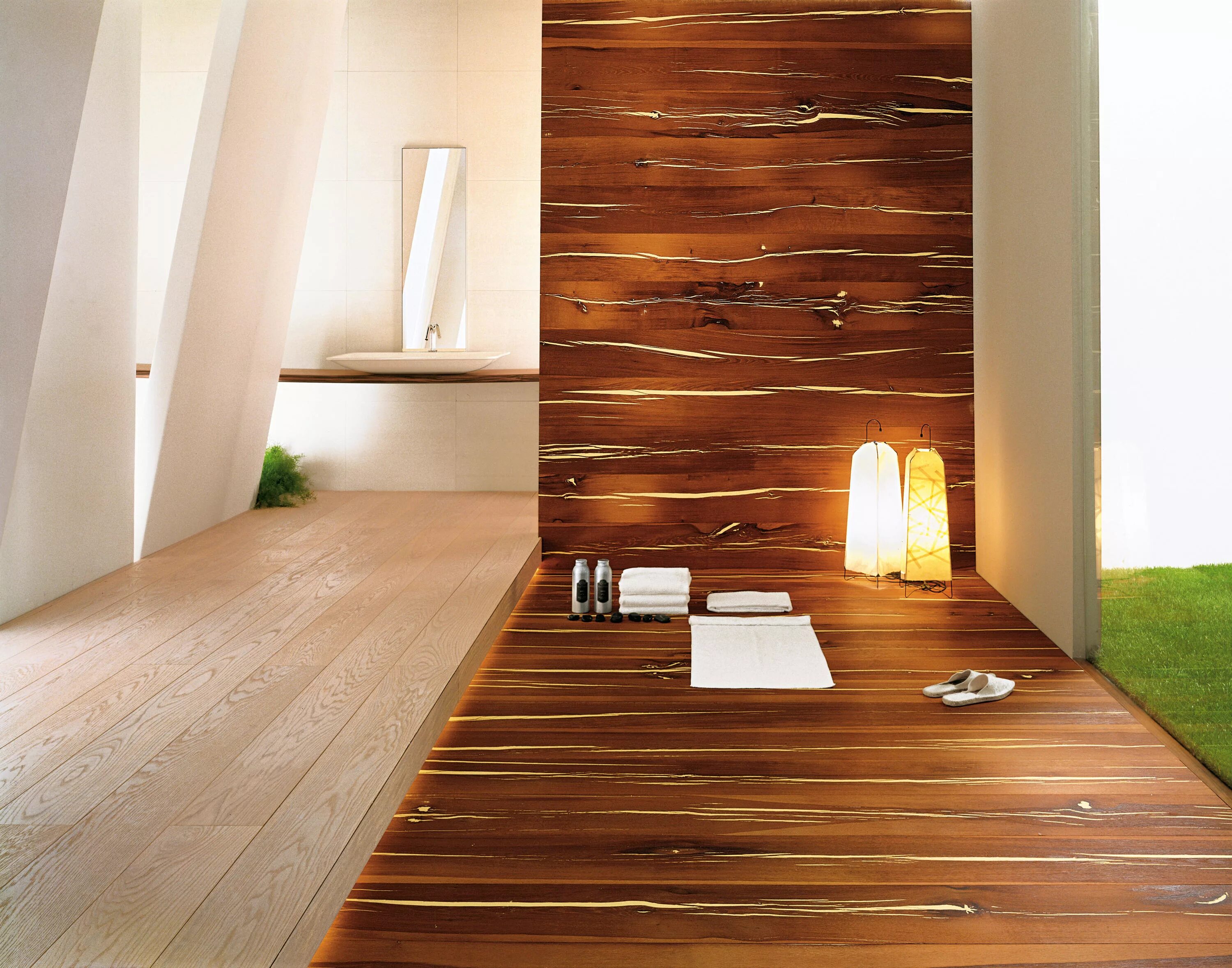 Паркет на стене в интерьере ROVERE Tiger bianco spazzolato olio naturale Architonic