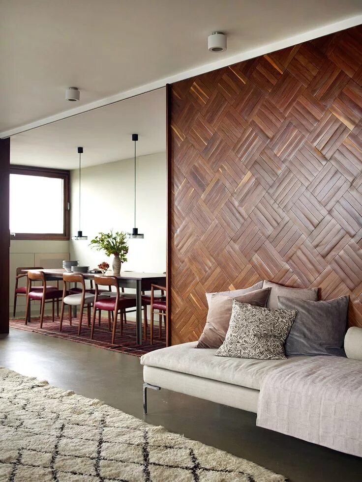 Паркет на стене в интерьере Maria Speake, Retrouvius - MilK Decoration Minimalism interior, Living room mode