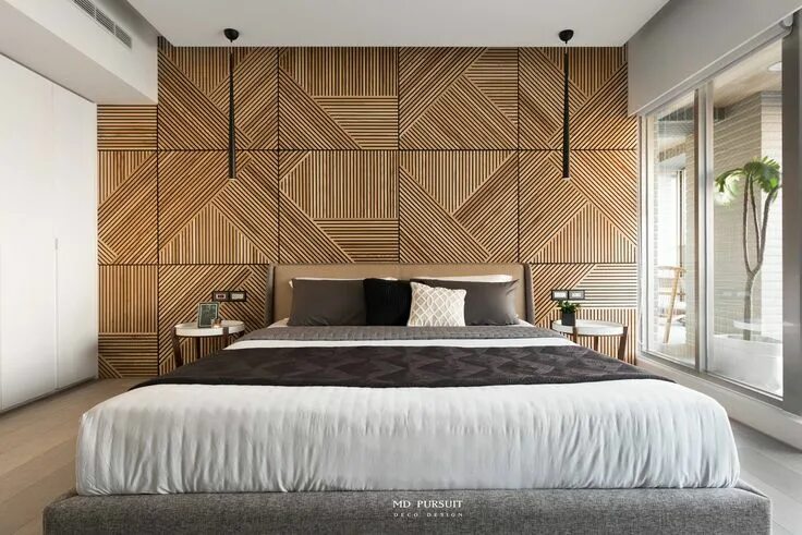 Паркет на стене в интерьере фото Panneaux de bois au mur composé de plusieurs languettes de bois côte à côte. Sch