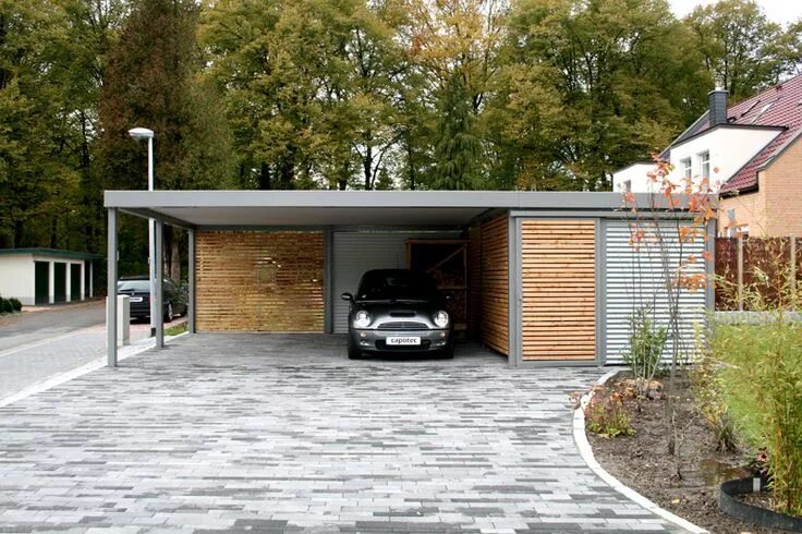 Парковка частного дома фото Carport - capotec.unico Carport designs, Carport garage, Pole barn house plans
