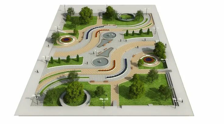 Парковый дизайн проект Landscape Park 2 3D Model - 3D Model Landscape architecture drawing, Landscape a