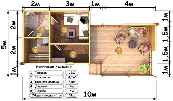 Парная с комнатой отдыха планировка Каркасная баня "Жемчужина": цена и фото - проект бани от компании "Канадская изб