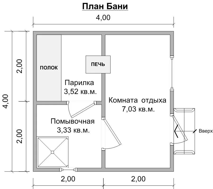 Парная с комнатой отдыха планировка План бани с комнатой отдыха, отдельной парилкой и мойкой