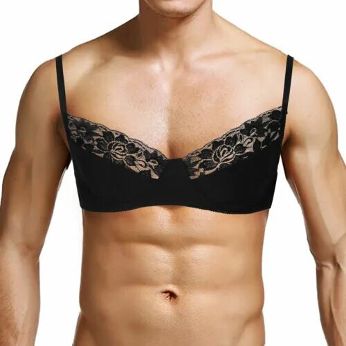 Парни нижнем женском белье фото Sissy Men Leather Wire-free Satin Lace Bra Crop Tops Cross Dresser Male gay Bras
