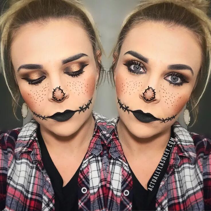 Парные макияжи с подругой легкие и красивые Scarecrow Halloween Makeup