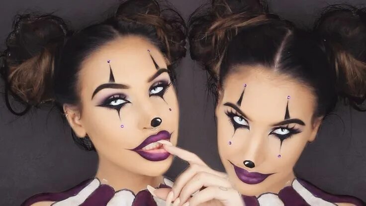 Парные макияжи с подругой легкие и красивые Creepy Clown Girl Halloween Makeup Tutorial Girl halloween makeup, Halloween mak