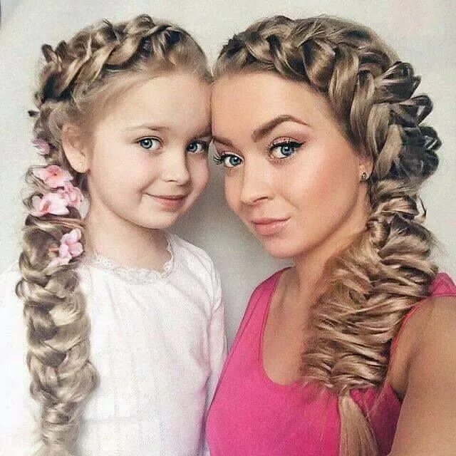 Парные прически для девочек CUTE DAUGHTER AND MOMMY COMBO 2 Wedding guest hairstyles, Hair styles, Long shin