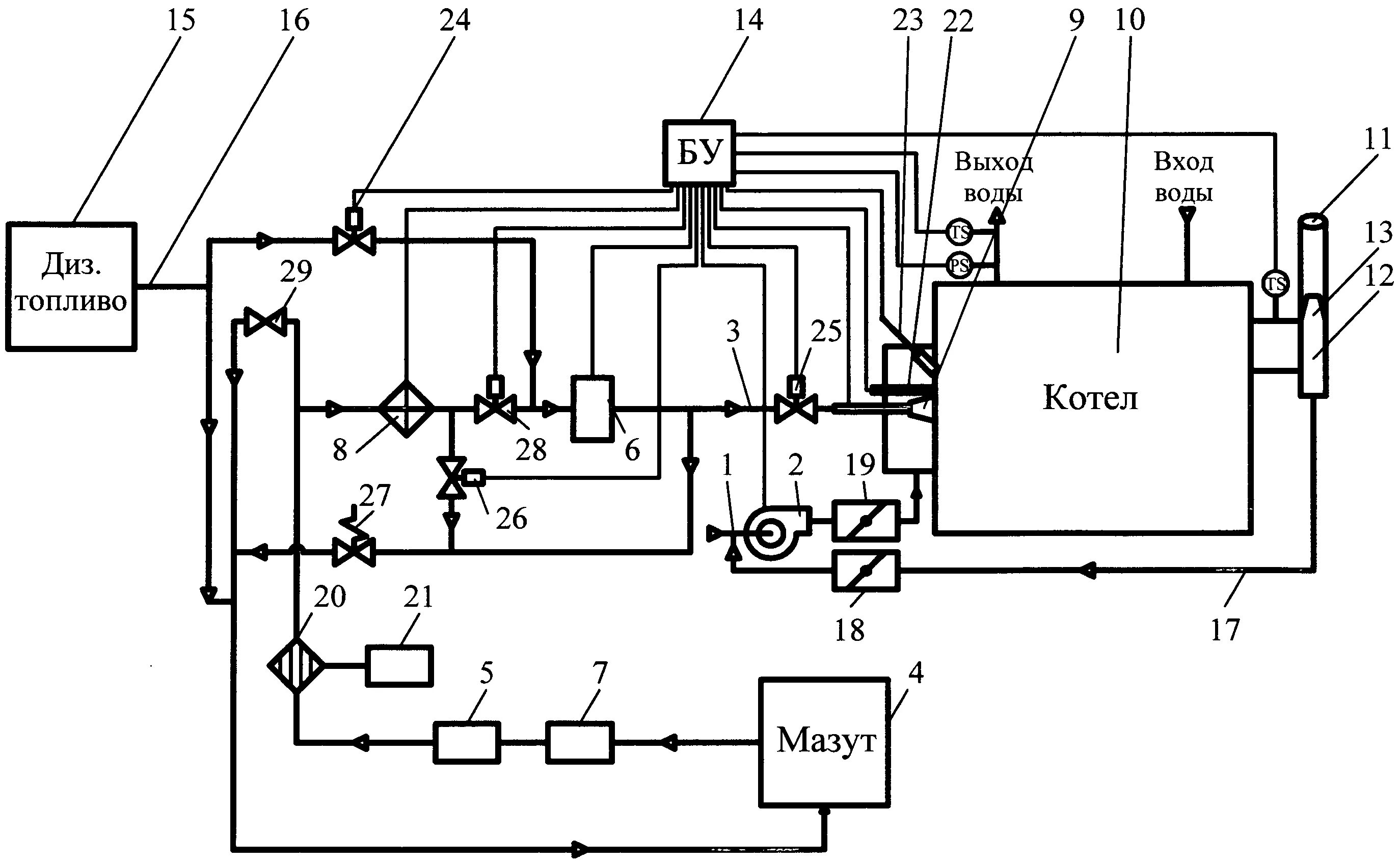 Паровая установка схема RU102754U1 - BOILER INSTALLATION