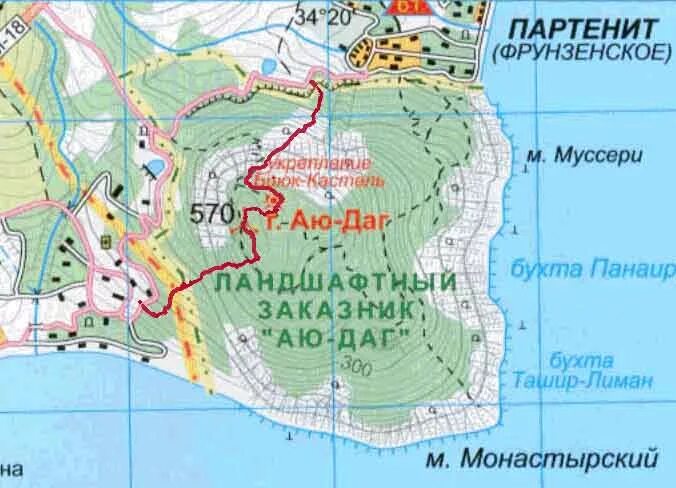 Партенит крым на карте фото Топографическая карта горы аю даг