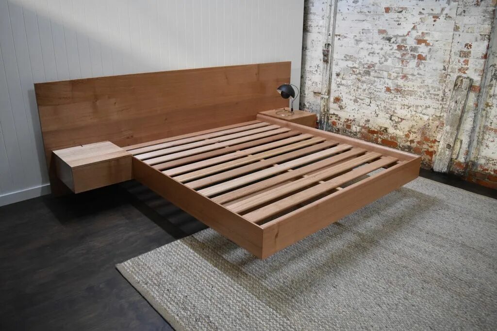Парящая кровать из дерева фото чертежи Floating bed with drawers Bed