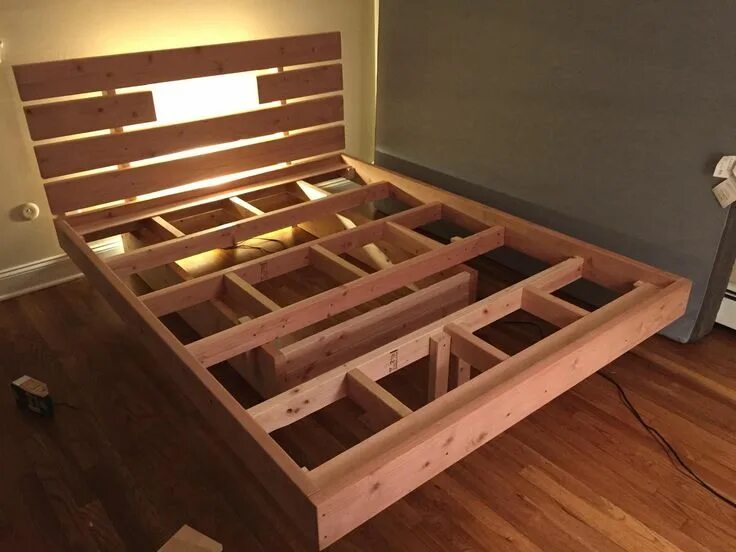 Парящая кровать своими руками чертежи фото Floating Bed Floating bed frame, Diy bed frame easy, Floating bed diy