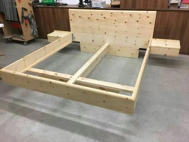 Парящая кровать своими руками из дерева чертеж Zirbenbett - Toptrendpin Floating bed diy, Bedroom bed design, Floating bed fram