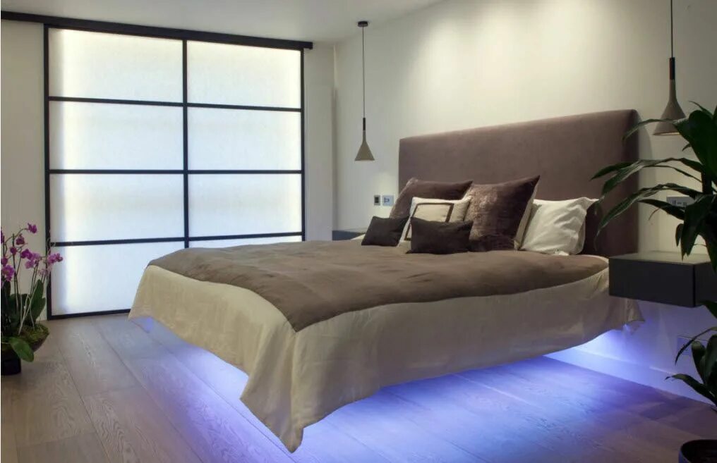 Парящая кровать в интерьере спальни Кровать с подсветкой Bed design, Floating bed, Contemporary bedroom